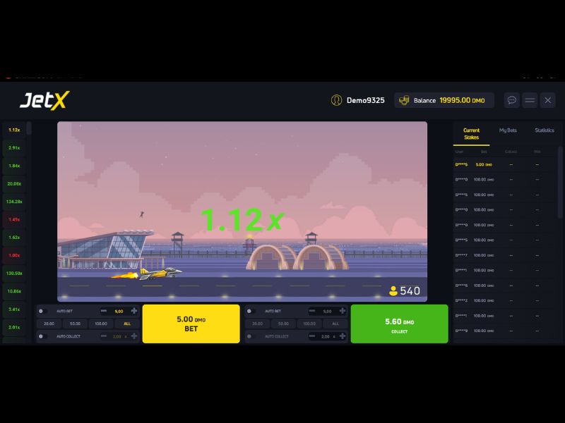 Funcionalidades do jogo JetX