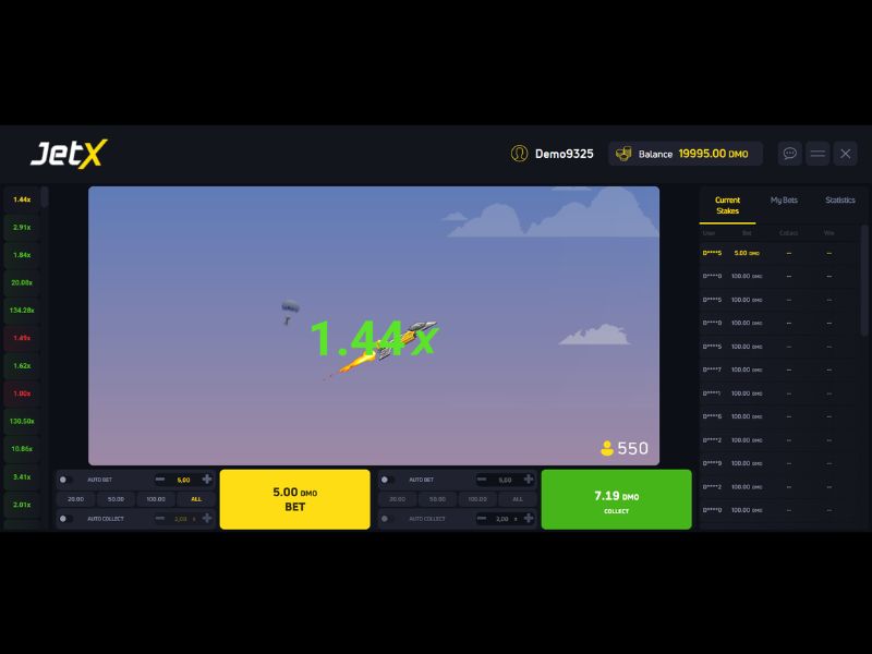 versão de demonstração do JetX